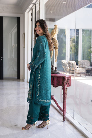 SS24DA-2404 GREEN 2PCS EMBROIDERED KURTA WITH TROUSER