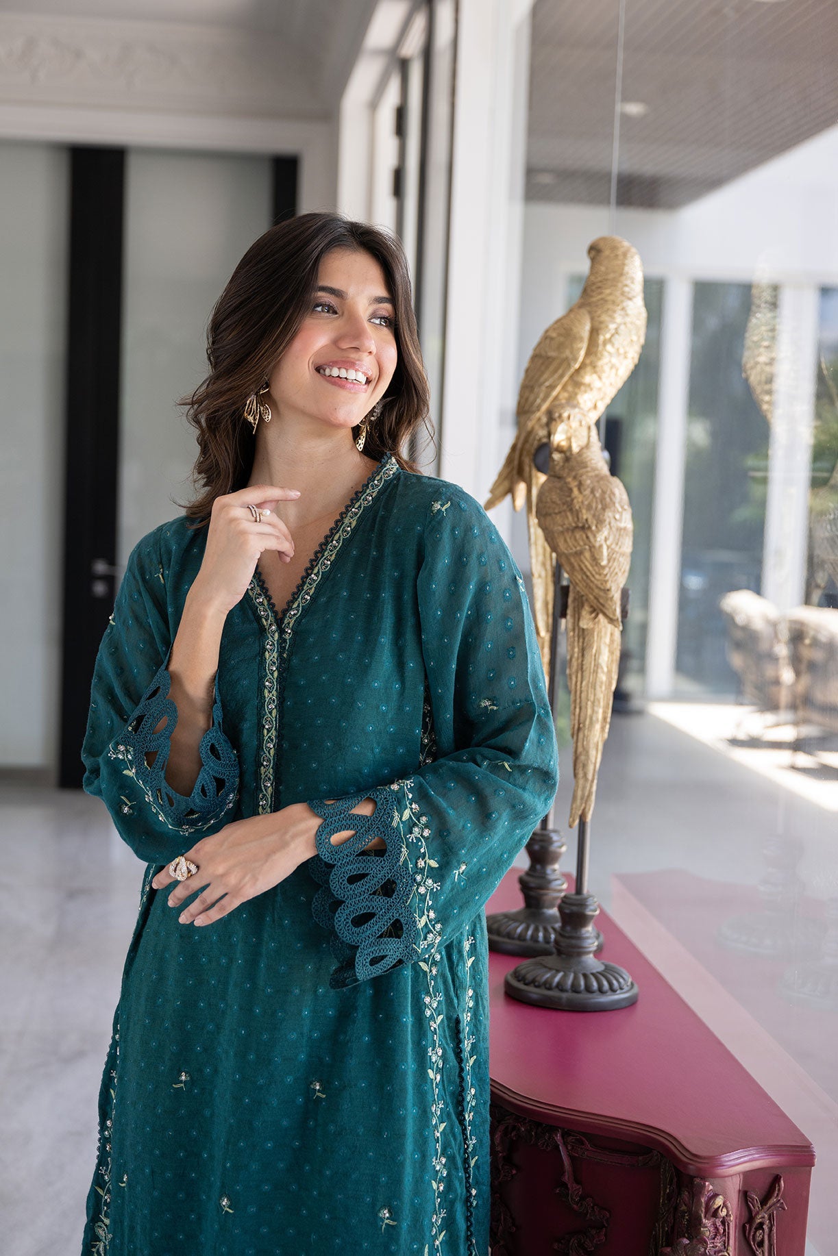 SS24DA-2404 GREEN 2PCS EMBROIDERED KURTA WITH TROUSER