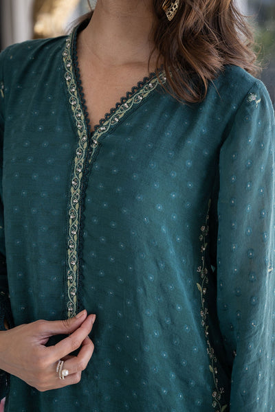 SS24DA-2404 GREEN 2PCS EMBROIDERED KURTA WITH TROUSER