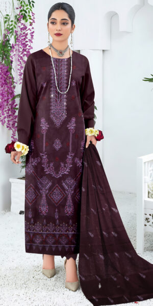 ht brand maroon embroidered digital print lawn suit – elegant 3 piece unstitched women’s collection