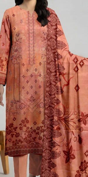 ht brand peach printed lawn suit with elegant dupatta – stylish 3 piece women’s summer collection