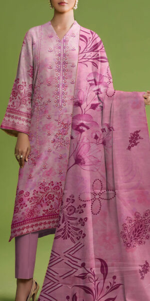 ht brand pink floral printed lawn suit with dupatta – elegant summer collection 3 piece