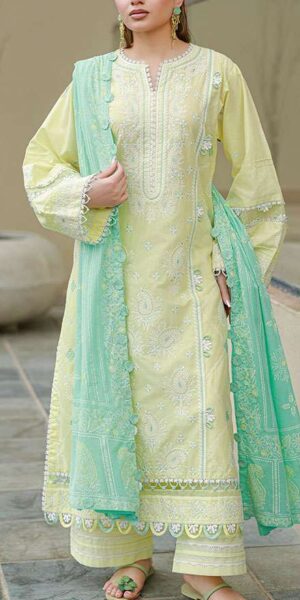 zellbury pastel yellow embroidered cotton lawn 3 piece suit with paste printed dentine lawn dupatta & dyed trouser