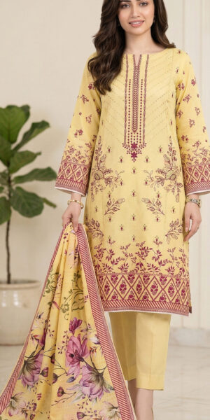 ht brand mustard yellow printed lawn suit with floral dupatta & straight pants – elegant women’s summer collection