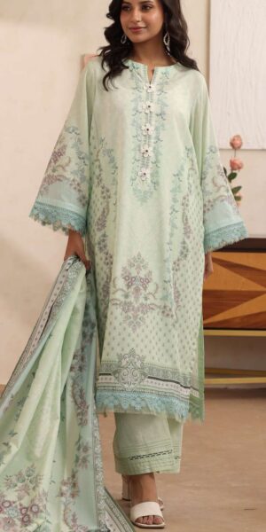 zellbury mint green floral digital printed lawn suit 3 piece with dupatta & cambric trouser