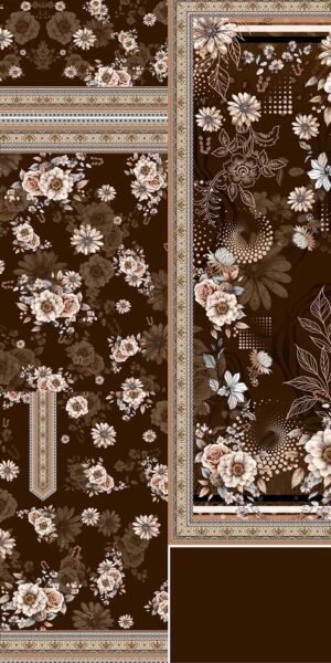 chilman digital print brown floral lawn suit for women – premium unstitched 3 piece with elegant printed dupatta