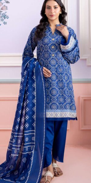 zellbury blue printed lawn 3 piece suit – digital print shirt, matching dupatta & dyed trouser
