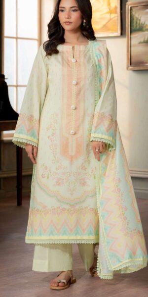 zellbury pastel mint textured lawn 3 piece suit – digital printed shirt, dupatta & dyed cambric trouser