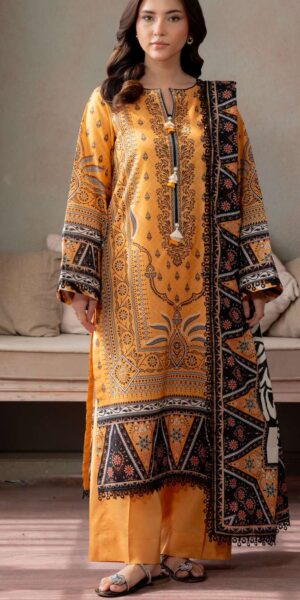 zellbury mustard yellow ethnic digital printed textured lawn suit 3 piece with dupatta & cambric trouser