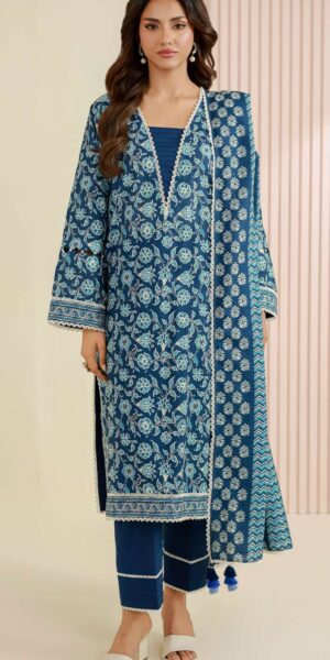 zellbury blue floral digital printed lawn suit 3 piece with dupatta & cambric trouser