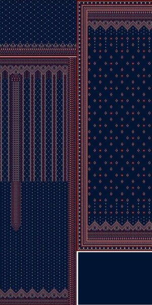 chilman digital print navy blue ethnic lawn suit with traditional ajrak inspired pattern – 3 piece unstitched collection