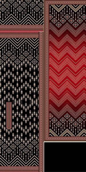 chilman digital print black & red ethnic chevron pattern 3 piece unstitched lawn suit for women