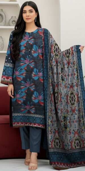 blue berry navy blue floral printed 3 piece lawn suit with dupatta – elegant & trendy women’s wear
