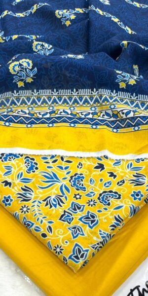 ib print blue & yellow floral lawn suit for women – premium unstitched summer dress with printed dupatta