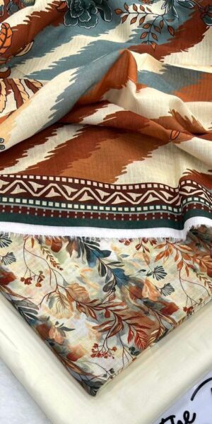 ib print premium beige & rust floral printed lawn suit with dupatta – soft summer collection