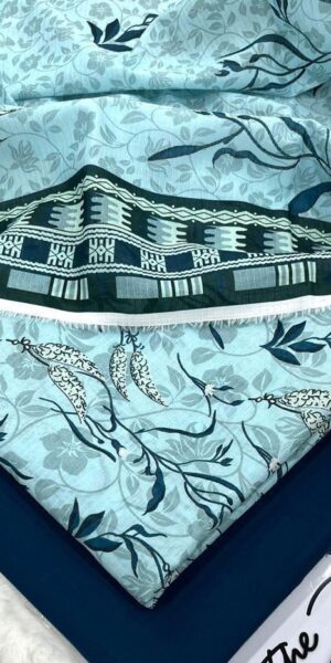 ib print aqua blue floral lawn suit for women – premium unstitched summer dress with printed dupatta