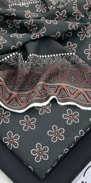 ib print charcoal black floral printed unstitched lawn suit for women – elegant summer 3 piece collection