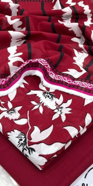 ib print red & white floral lawn suit for women – premium unstitched summer dress with printed dupatta