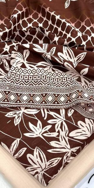 ib print premium brown & cream printed lawn suit with dupatta – elegant casual summer wear