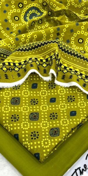 ib print mustard & olive geometric lawn suit for women – premium unstitched summer dress with printed dupatta
