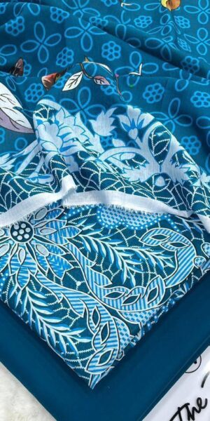 ib print blue floral lawn 3 piece unstitched suit – teal base with artistic printed dupatta