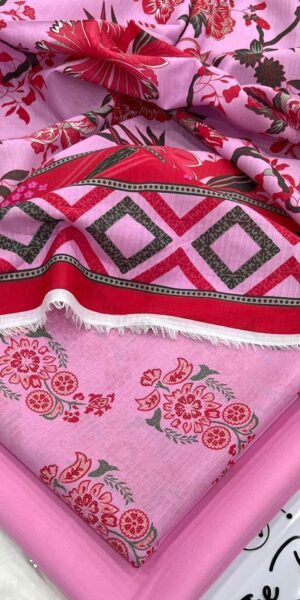 ib print pink floral lawn suit for women – premium unstitched summer dress with printed dupatta