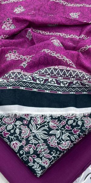 magenta pink floral printed lawn suit with contrast dark panel & matching trouser | ib print summer collection