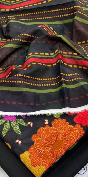 ib print black striped floral unstitched lawn suit for women – premium summer collection 3 piece