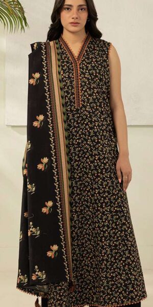 zellbury black floral digital printed lawn 2 piece suit with printed dupatta for women