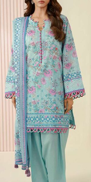 zellbury sky blue digital printed lawn suit with printed lawn dupatta and dyed cambric trouser