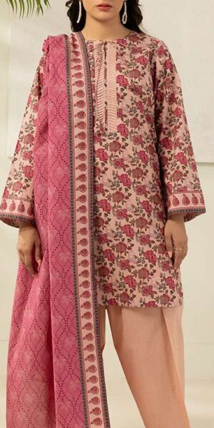 zellbury pink floral digital printed lawn suit with printed dupatta & dyed cambric trouser