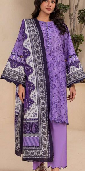zellbury purple digital printed textured lawn suit with printed dupatta & dyed cambric trouser