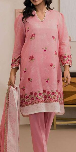 zellbury pink digital printed dobby lawn suit with printed dupatta & dyed cambric trouser for women