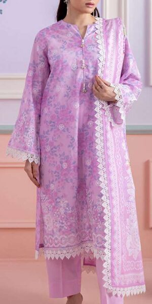 zellbury lavender digital printed embroidered lawn suit with printed denting dupatta & dyed cambric trouser